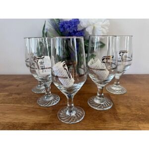 Vintage Calgary 1988 Winter Olympics Wine Glasses Gold Rim Set of 5 Collectable‎